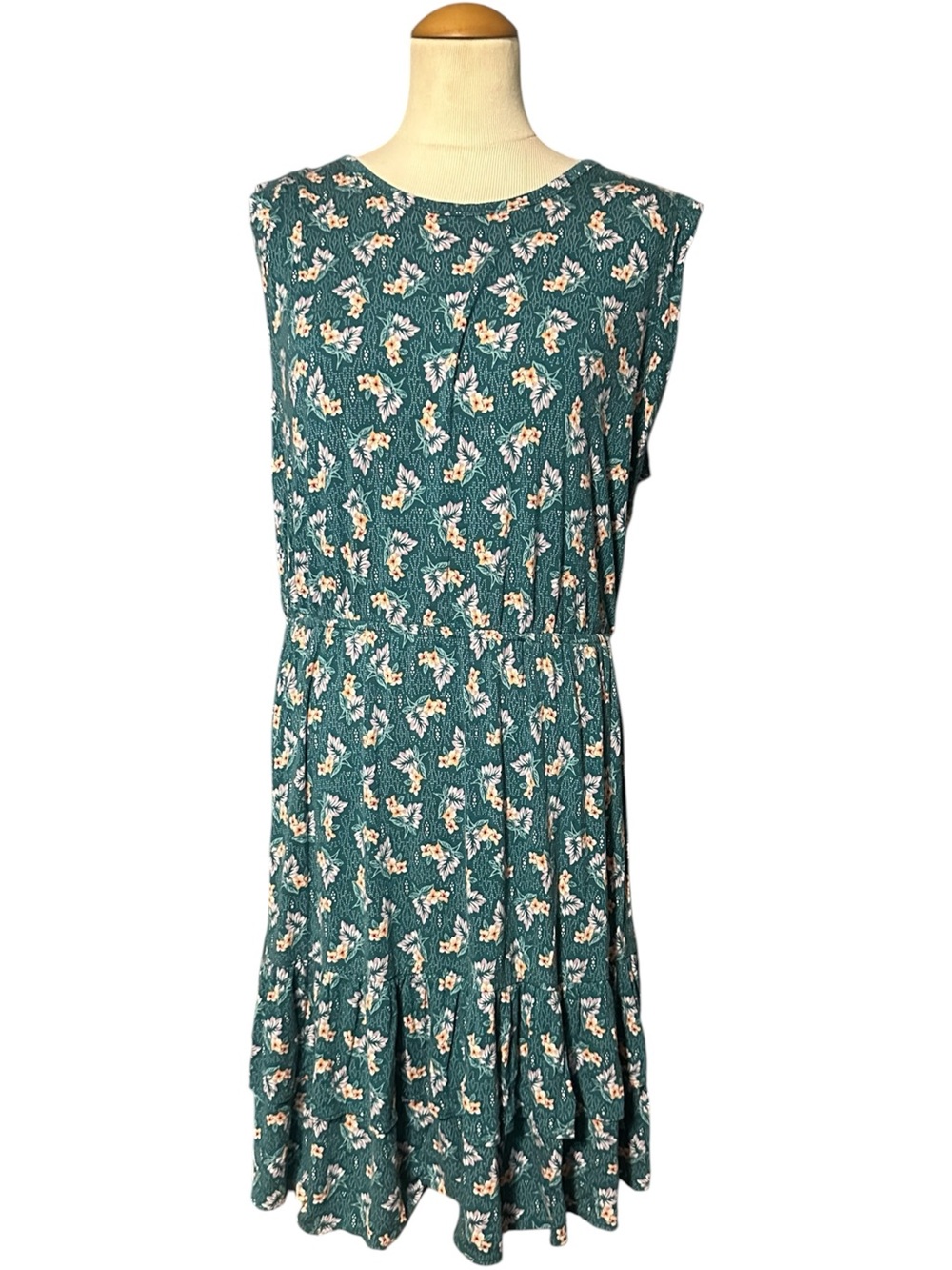 Loft Sleeveless Floral A-Line Dress Teal Size L - Picture 2 of 5